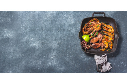 Grilled spimps, squids and octopus
