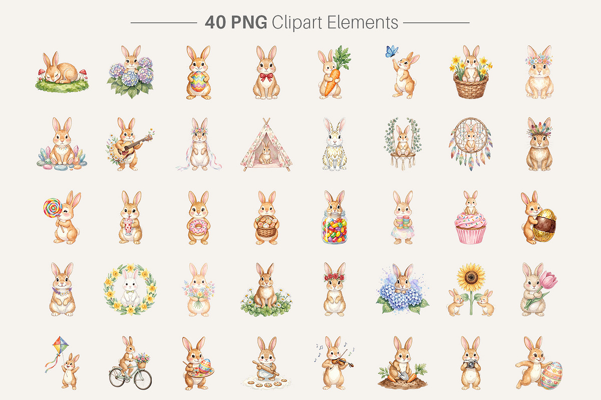 Watercolor Easter Bunny PNG Bundle, an Illustration by Artnoy (Photo 2 of 8)
