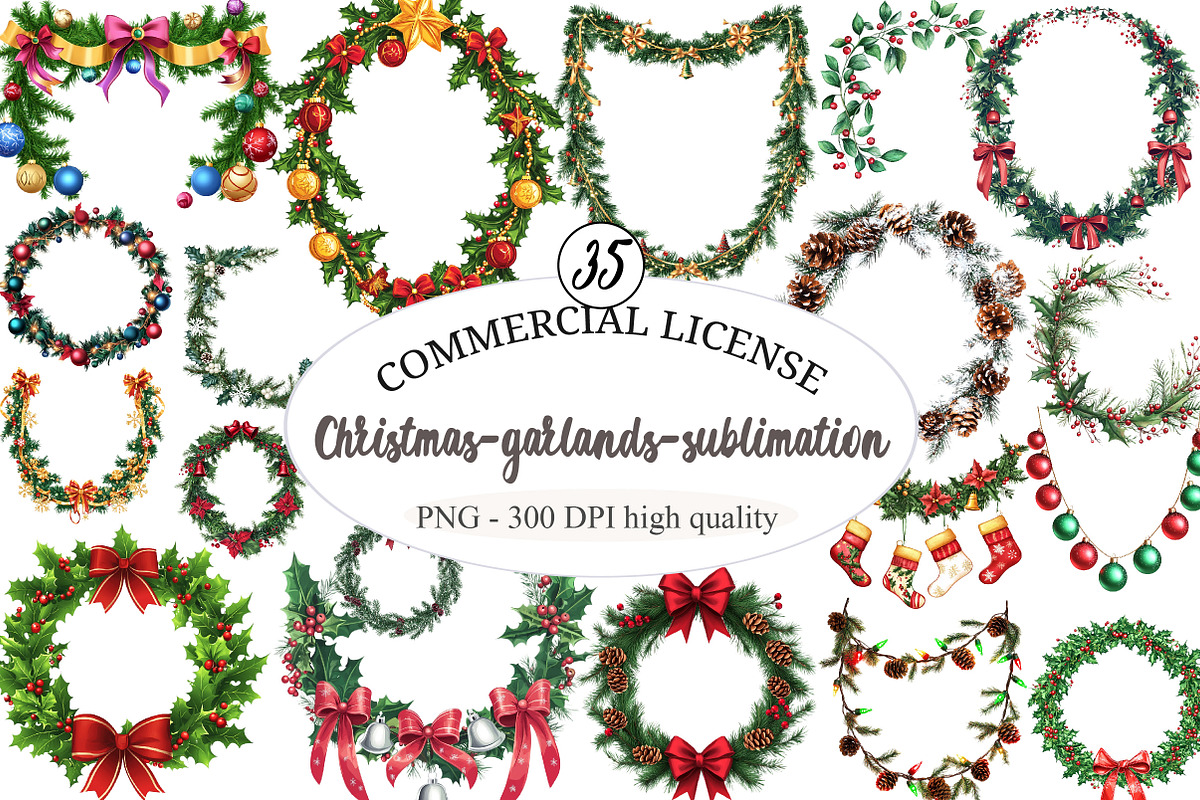 Christmas-garlands-sublimation, an Illustration by designcity5 (Photo 1 of 5)