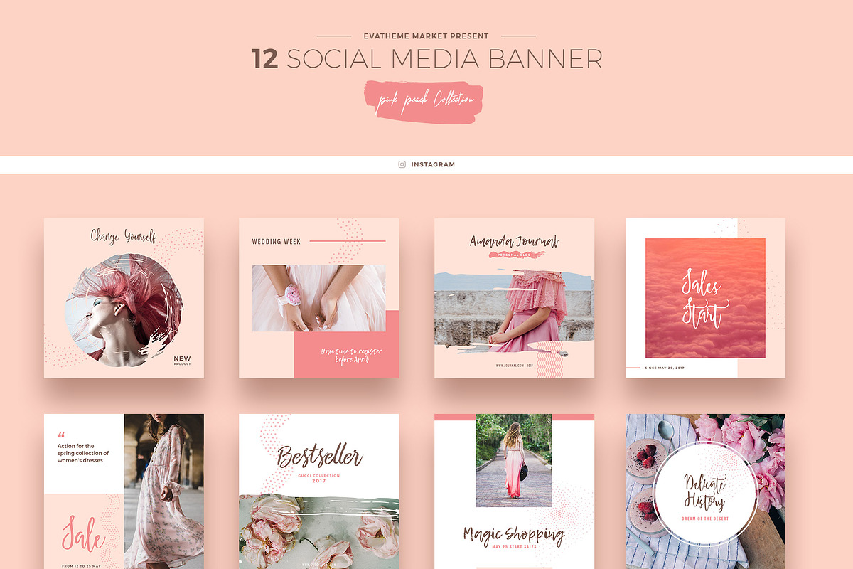 Pink Peach Social Media Designs, a Social Media Template by Creatoly (Photo 5 of 5)
