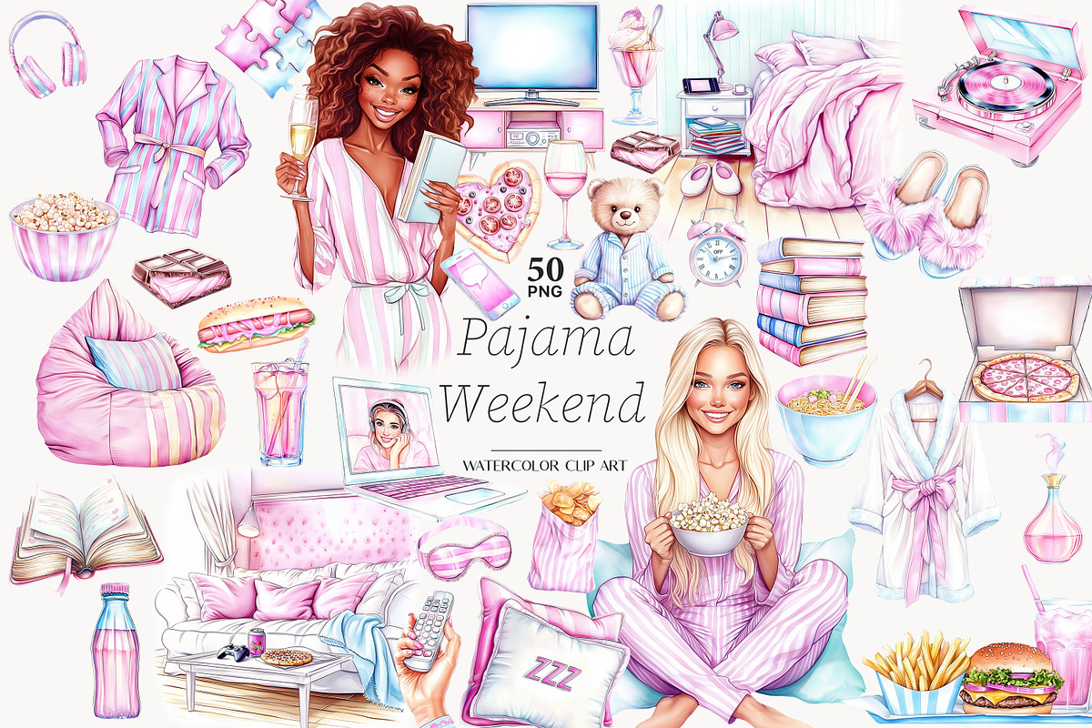 Cozy Pajama Party Clipart Set, a Healthcare Illustration by GlamArtZhanna (Photo 1 of 8)