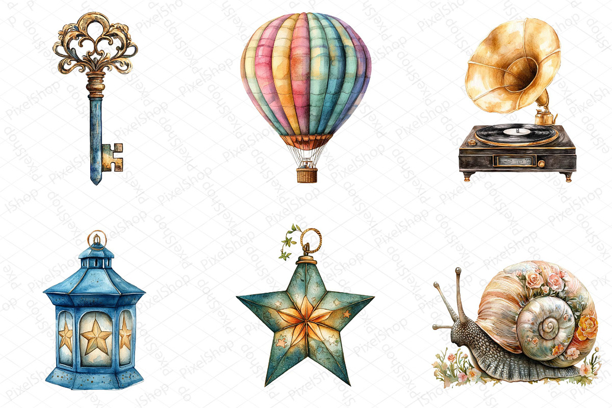 Watercolor Vintage Whimsy Clipart Bu, an Illustration by DreamPrint404 (Photo 4 of 6)