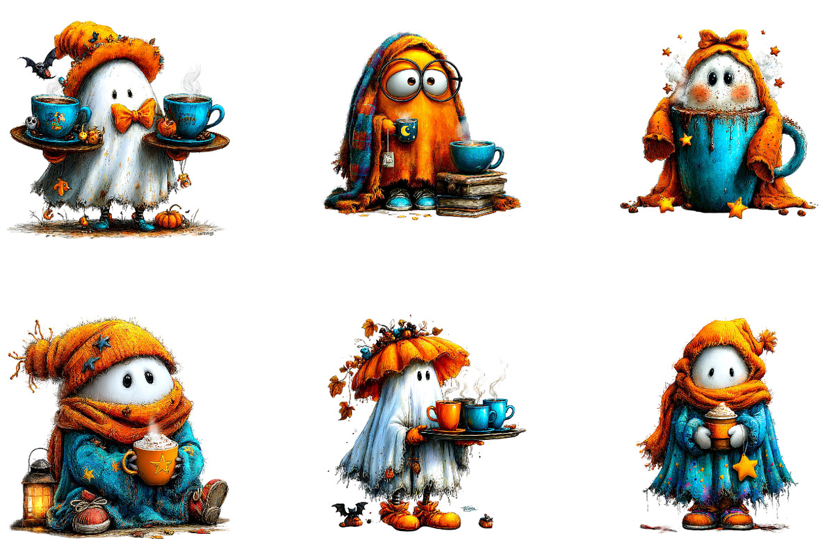 Cozy Coffee Ghosts Halloween, a Seasonal Illustration by CreationArt (Photo 3 of 5)