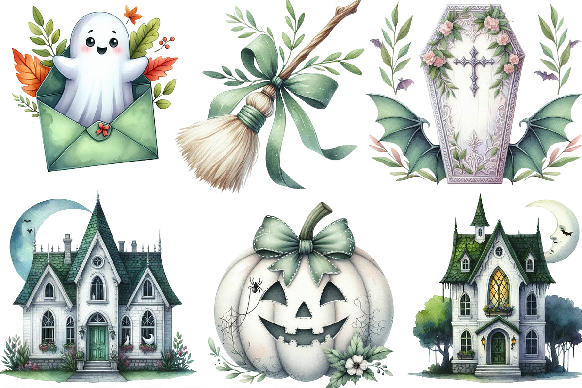 Green & White Halloween Clipart, an Illustration by Designking (Photo 3 of 4)