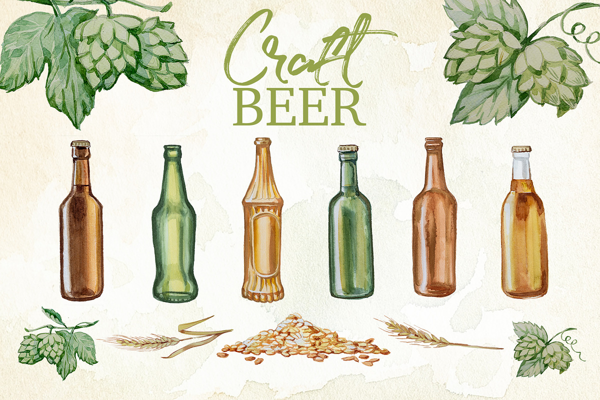 Hand Painted Craft Beer Clipart, a Food Illustration by ArtCreationsDesign (Photo 5 of 9)