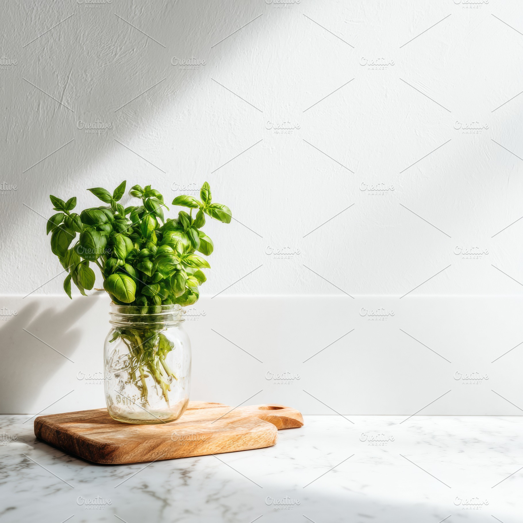 Minimalist Kitchen with Fresh Basil, a Food & Drink Photo by Virgo Studio