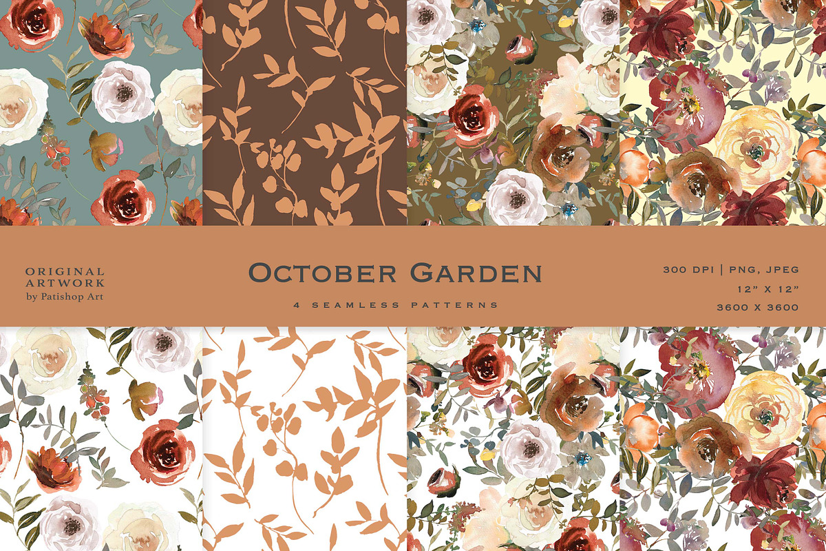 Fall Watercolor Floral Clipart Set, a Decorative Illustration by Patishop Art (Photo 10 of 17)