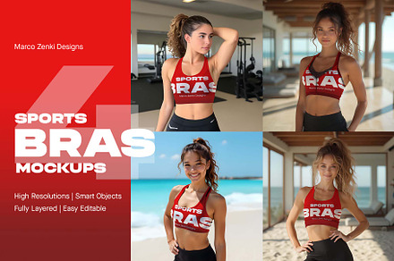 4 Sports Bra Mockups with Models