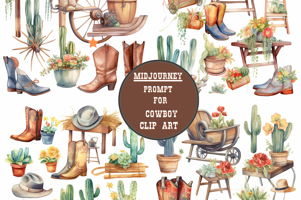 Midjourney Prompt For Cowboy ClipArt, an Object Graphic by Milano Creative (Photo 1 of 5)