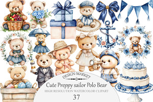 Cute Preppy sailor Polo Bear Clipart, an Illustration by Design Market
