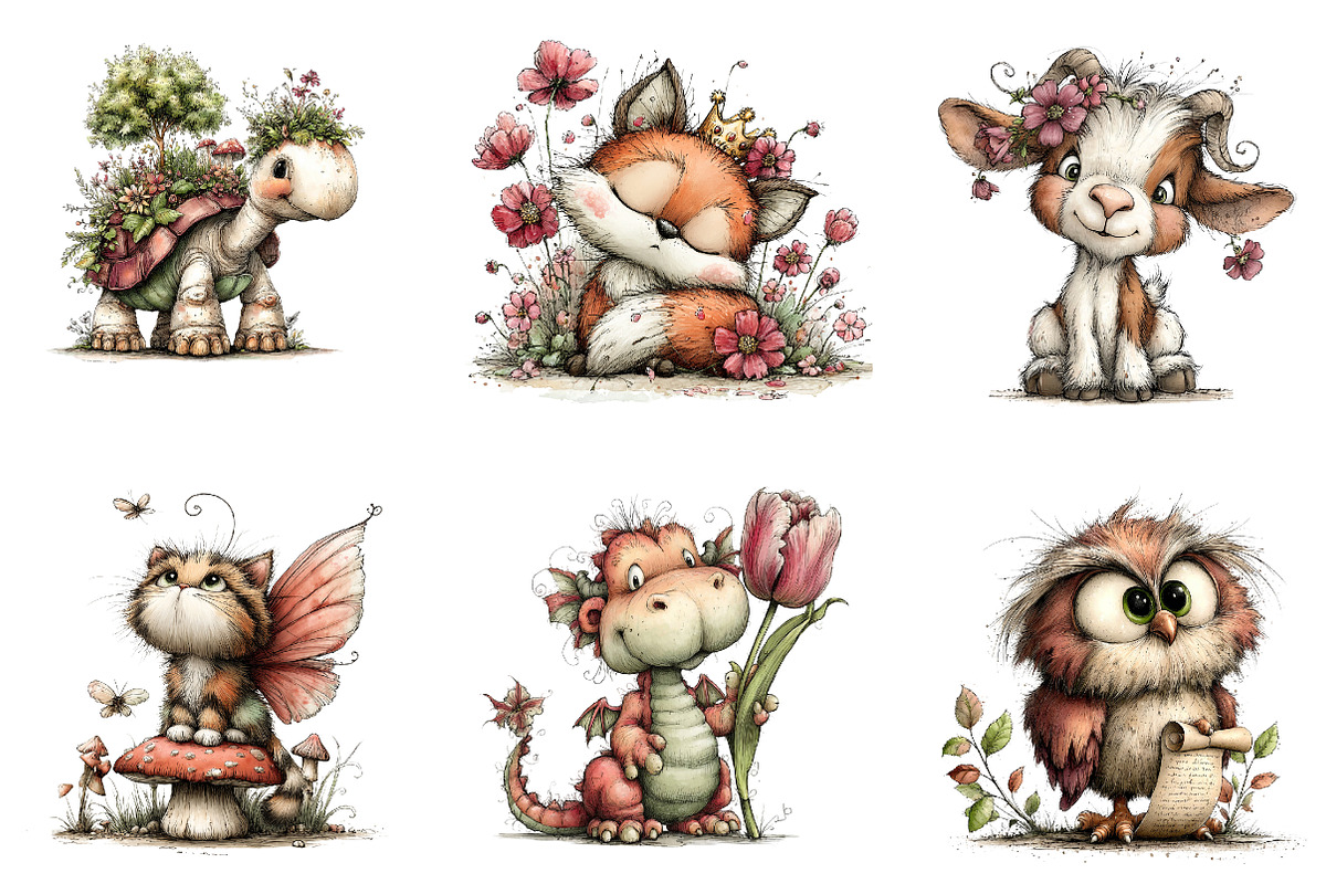 Magical springtime animals clipart, an Illustration by CreationArt (Photo 3 of 6)