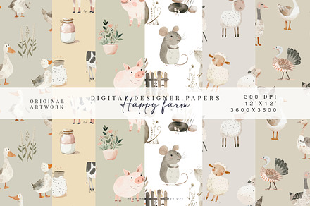 farm animals seamless patterns