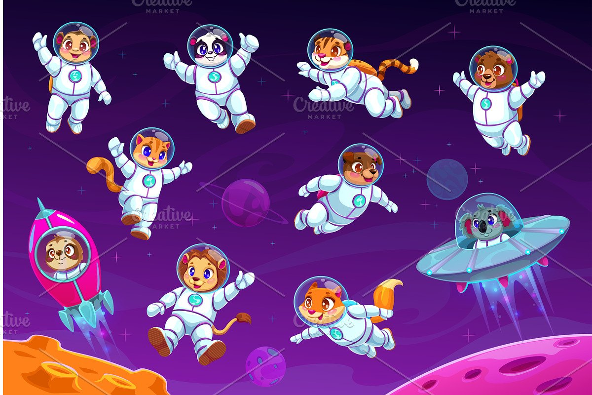Cartoon animal astronauts, an Animal Illustration by Vector Tradition