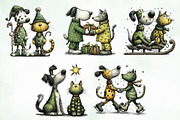 Whimsical Christmas Dog & Cat Bundle, an Illustration by Creative Art (Thumbnail 6 of 11)