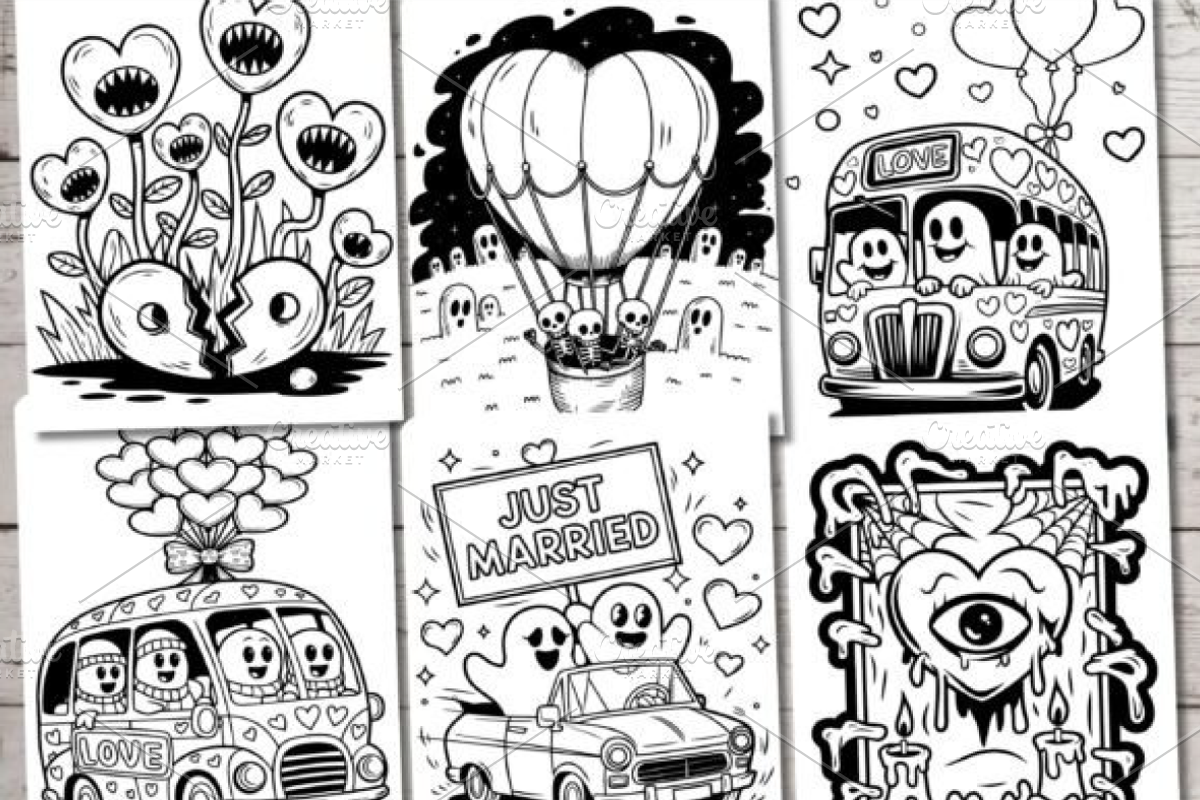 Spooky Valentine’s Day Coloring Page, a Seasonal Illustration by Ink Gallery (Photo 5 of 8)