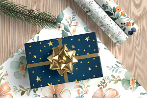 Gift Box And Wrapping Paper Mockup