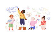 Cute kids drawing on wall set, a Person Illustration by Good Studio (Thumbnail 4 of 8)