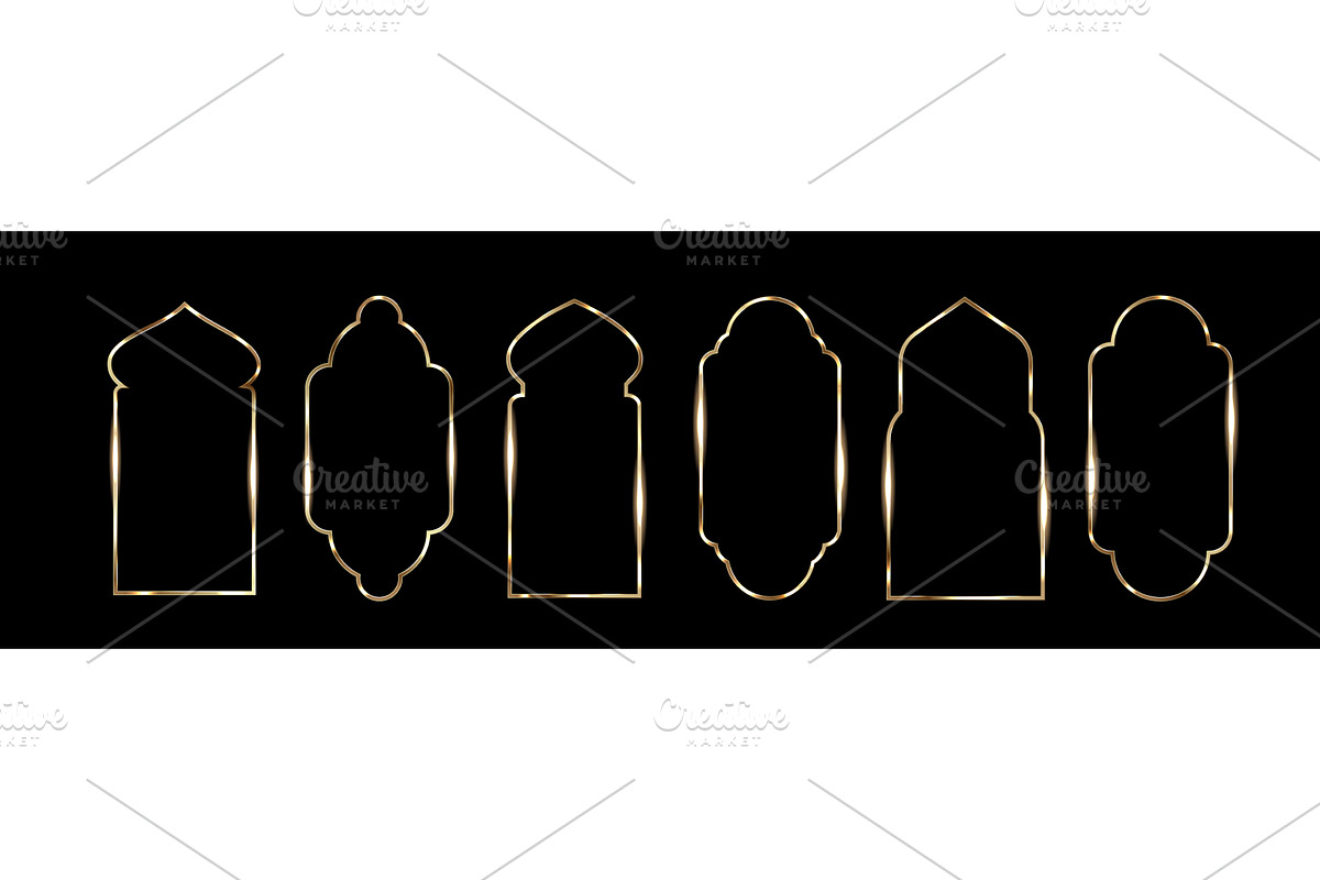 Golden islamic window frames set, an Illustration by art PVP - market