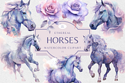 Horses Watercolor Clipart, an Animal Illustration by foxsong (Thumbnail 1 of 10)