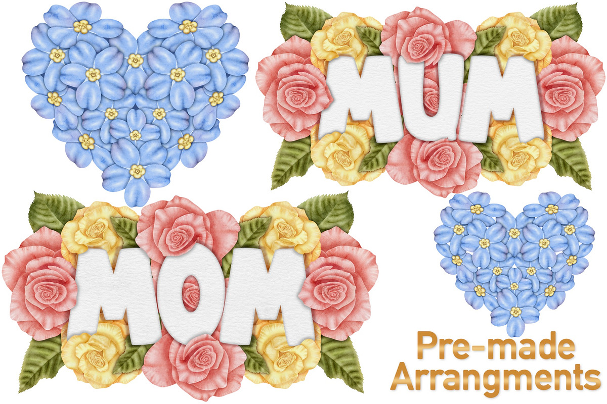 Mothers Day floral set., a Seasonal Illustration by Happy Sloth Graphics (Photo 5 of 10)