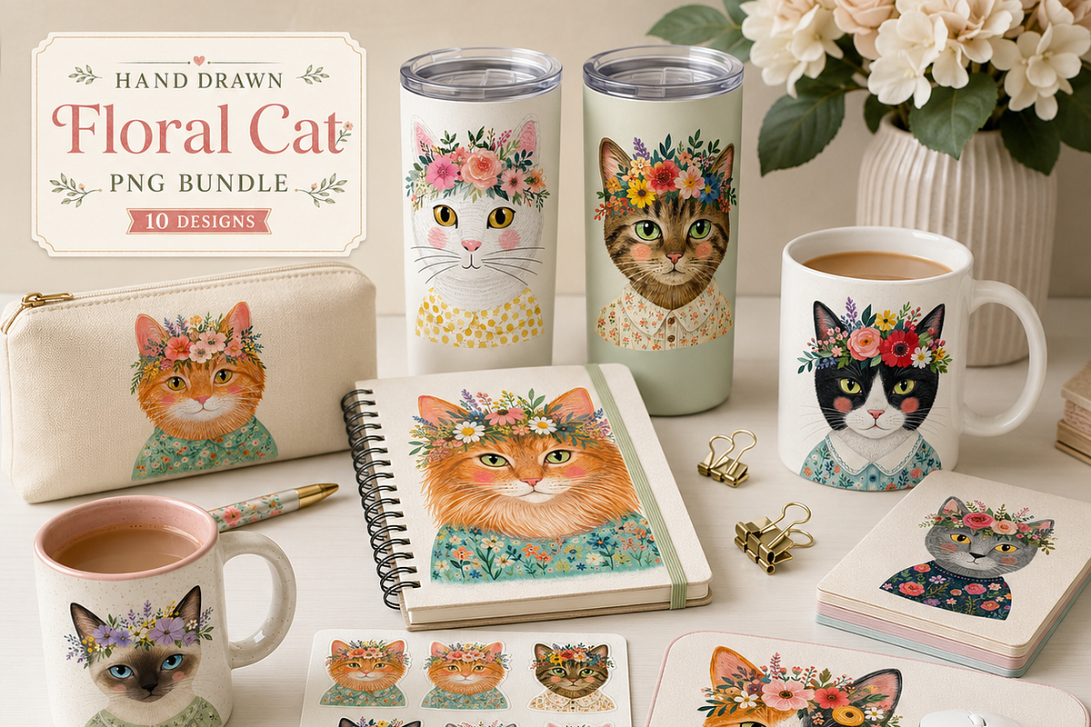 Floral cat clipart, an Object Illustration by HeavensStar (Photo 2 of 5)