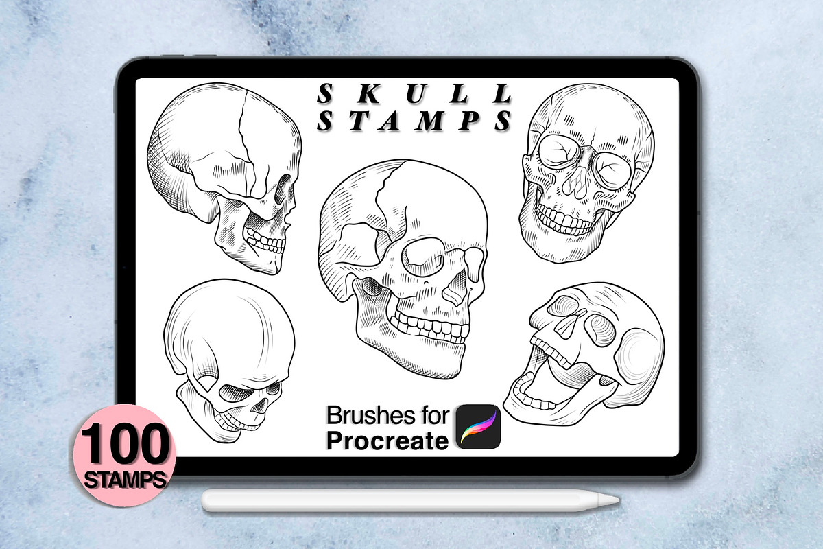 100 procreate skull stamps, a Brush Add-On by Arts For Peace (Photo 7 of 10)
