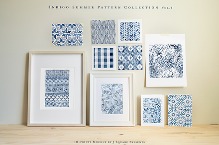 Watercolor Indigo Summer Patterns, a Pattern Graphic by JSquarePresents