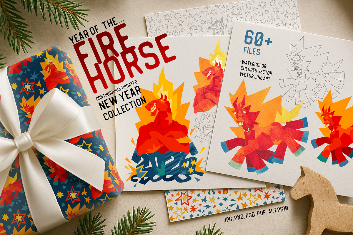 Chinese New Year of the Fire Horse, a Seasonal Illustration by Ekaterina Glazkova (Photo 1 of 9)
