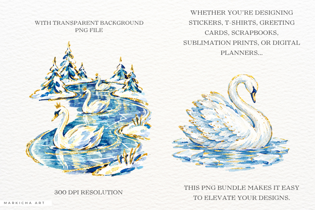 Frosted Swan Lake Clipart, an Animal Illustration by Markicha Art (Photo 2 of 5)