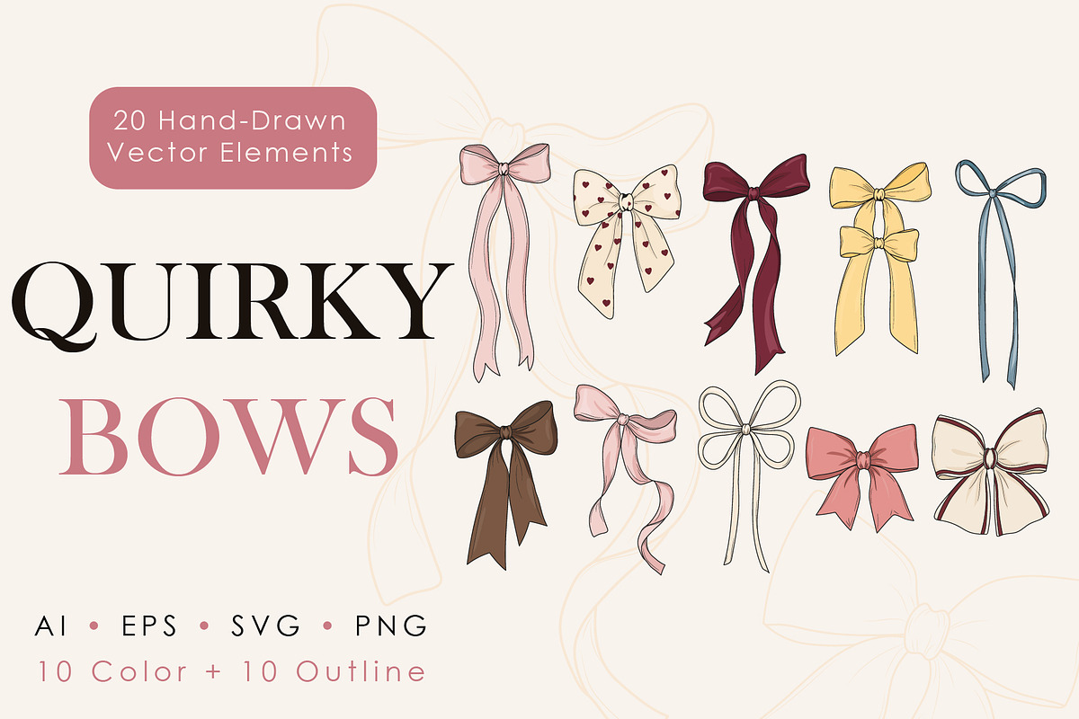 Quirky Bows Vector Set, an Object Illustration by OREHOVKA (Photo 1 of 4)