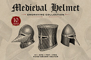 Medieval Helmet Engraving Collection, an Object Illustration by Kaizla03 (Thumbnail 1 of 5)