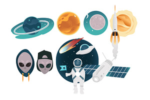 Outer Space Theme Objects Set With