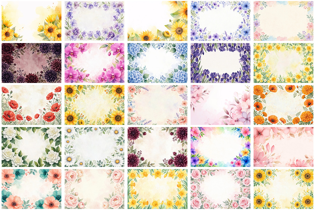 Watercolor Flowers Border Background, a Background Graphic by Forhadx5 (Photo 6 of 16)
