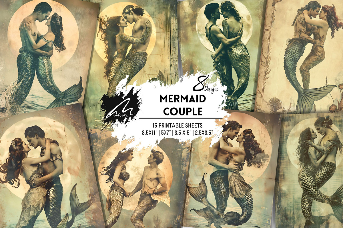 Vintage Mermaid Couple, Paper Print, a Person Illustration by Digital Art Mahdiseño (Photo 1 of 9)