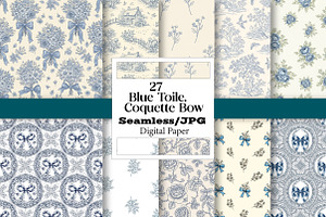 Blue Toile Digital Paper, Coquette, a Pattern Graphic by Wow Magic