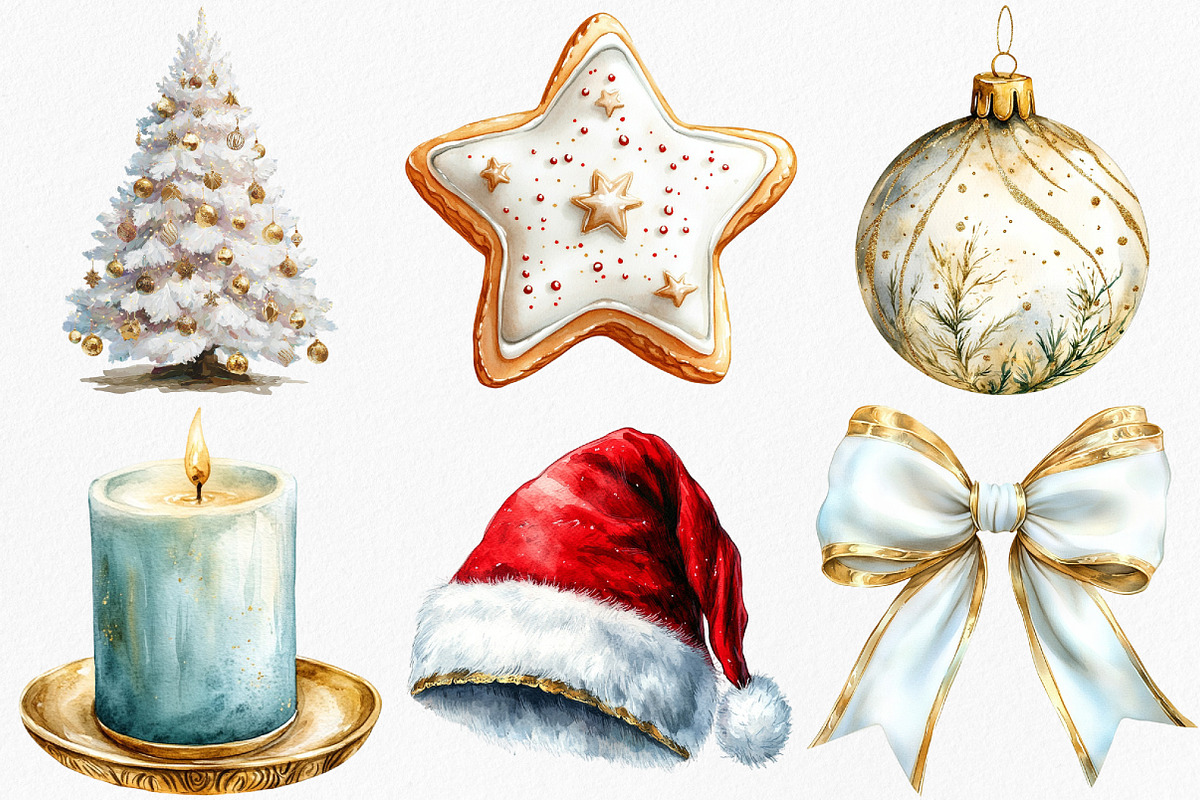 Watercolor White Christmas Clipart, an Illustration by Canvas Craft (Photo 4 of 8)