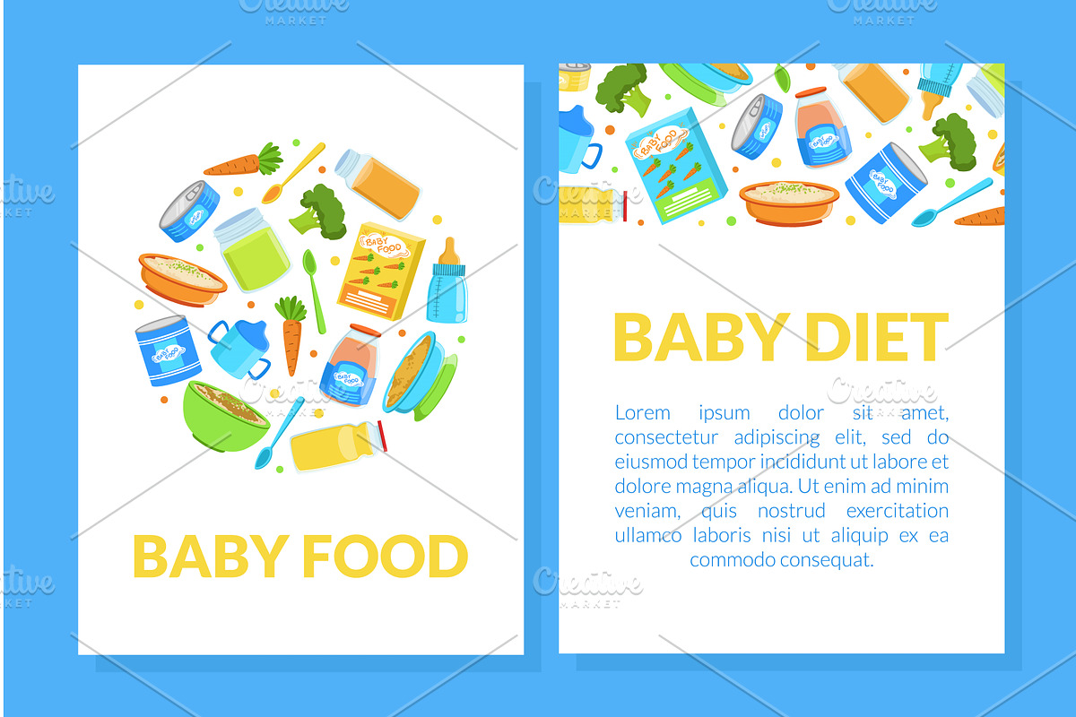 Baby Food Card Template, Healthy, a Food Illustration by TopVectors