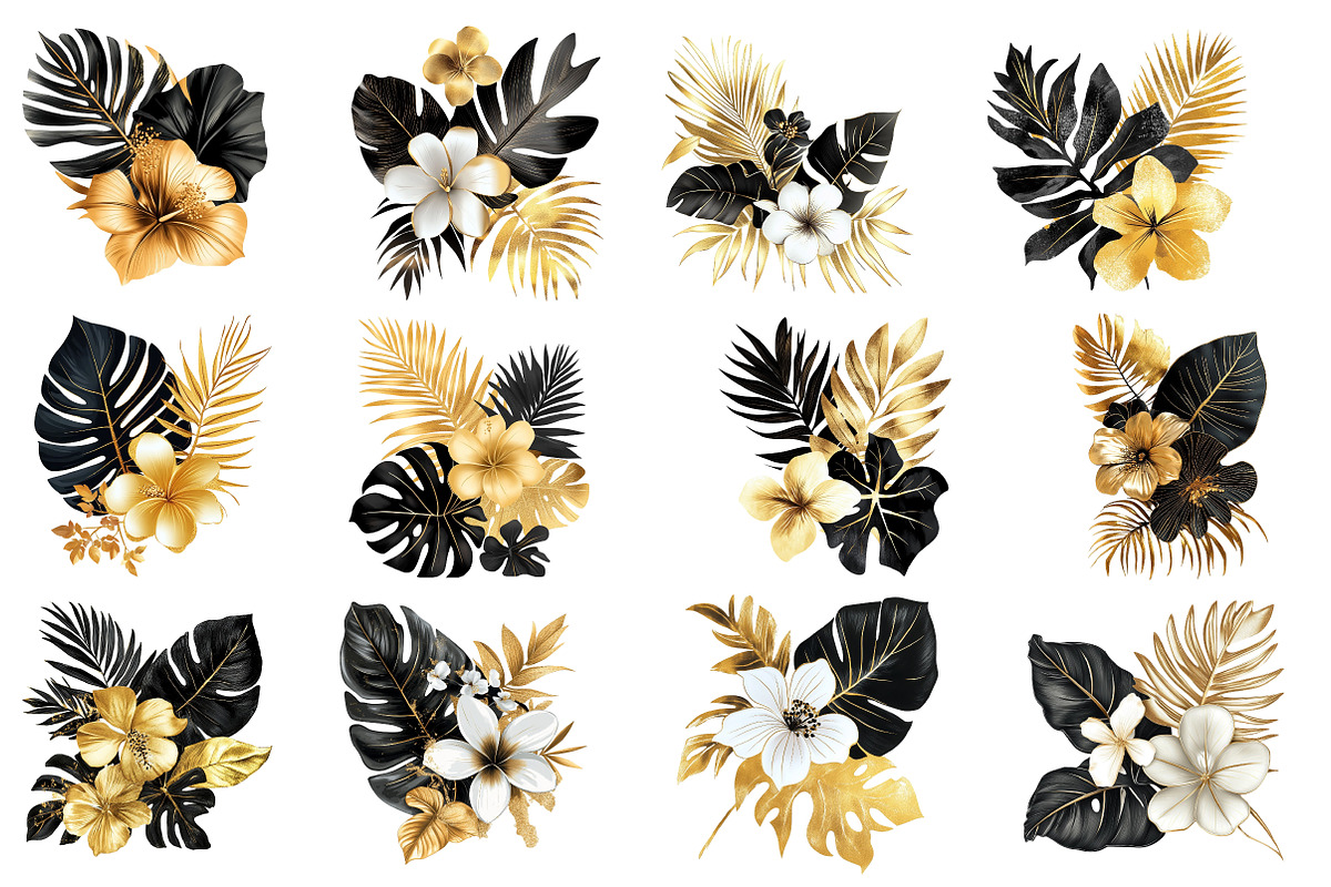 Black and Gold Tropical Clipart, an Illustration by Designworld (Photo 3 of 5)