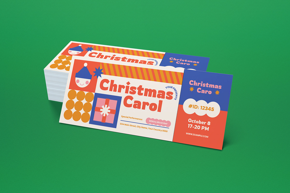 Geometric Christmas Carol Ticket, a Card Template by graphicook (Photo 2 of 3)