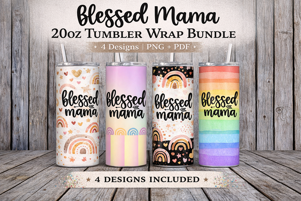 Blessed Mama 20oz Tumbler Png Bundle, an Object Illustration by MIRoots Design Studio (Photo 1 of 7)