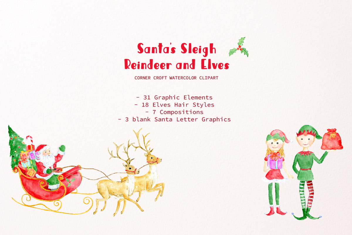 Santa's Sleigh Reindeer and Elf, an Illustration by Corner Croft (Photo 2 of 9)