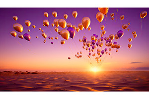 beautiful purple and gold balloons, an Abstract Photo by pikepicture