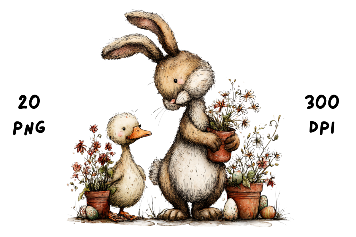 Whimsical Floral Bunny and Duck, an Animal Illustration by GiraffeCreative (Photo 3 of 20)