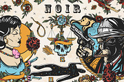 Noir old school tattoo, a Background Graphic by intueri (Thumbnail 1 of 7)
