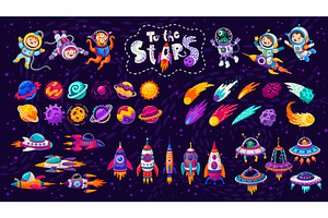 Cartoon kids astronauts, stars, a Transportation Illustration by Vector Tradition
