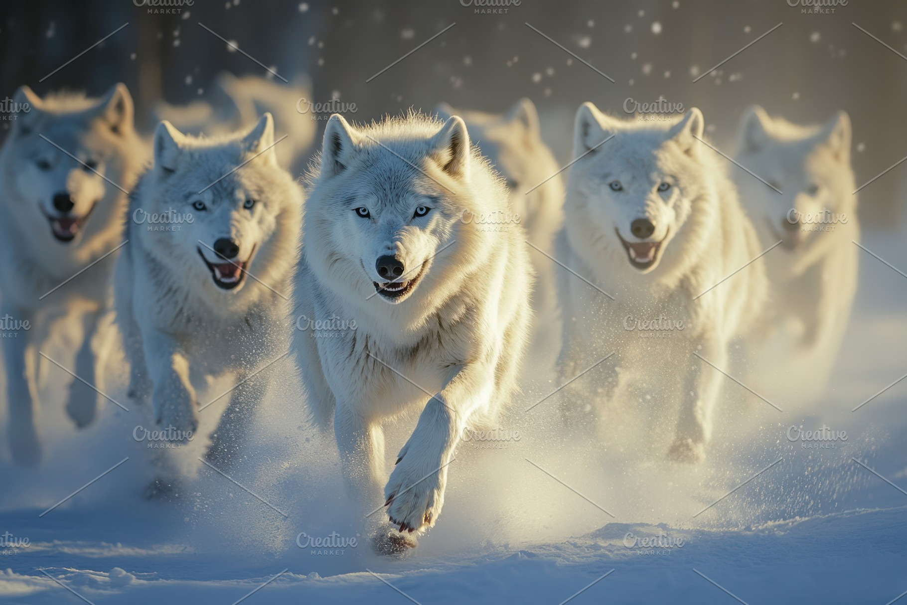 Arctic Wolves Running in Snow Winter, an Animal Photo by Pixeness Studio