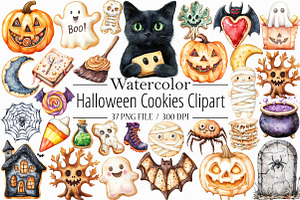 Watercolor Halloween Cookies Clipart, an Illustration by Libby Wishes