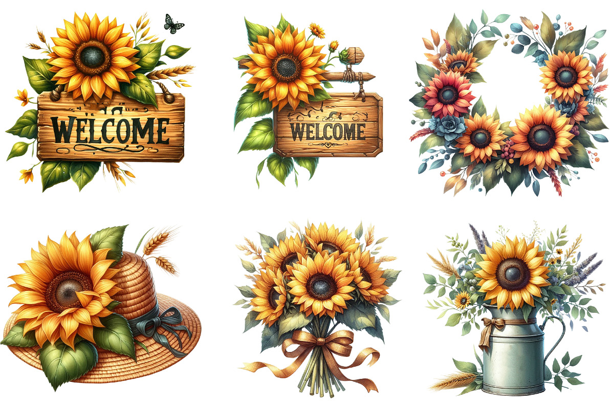 Watercolor Summer Sunflower Clipart, an Illustration by Watercolor design (Photo 2 of 4)