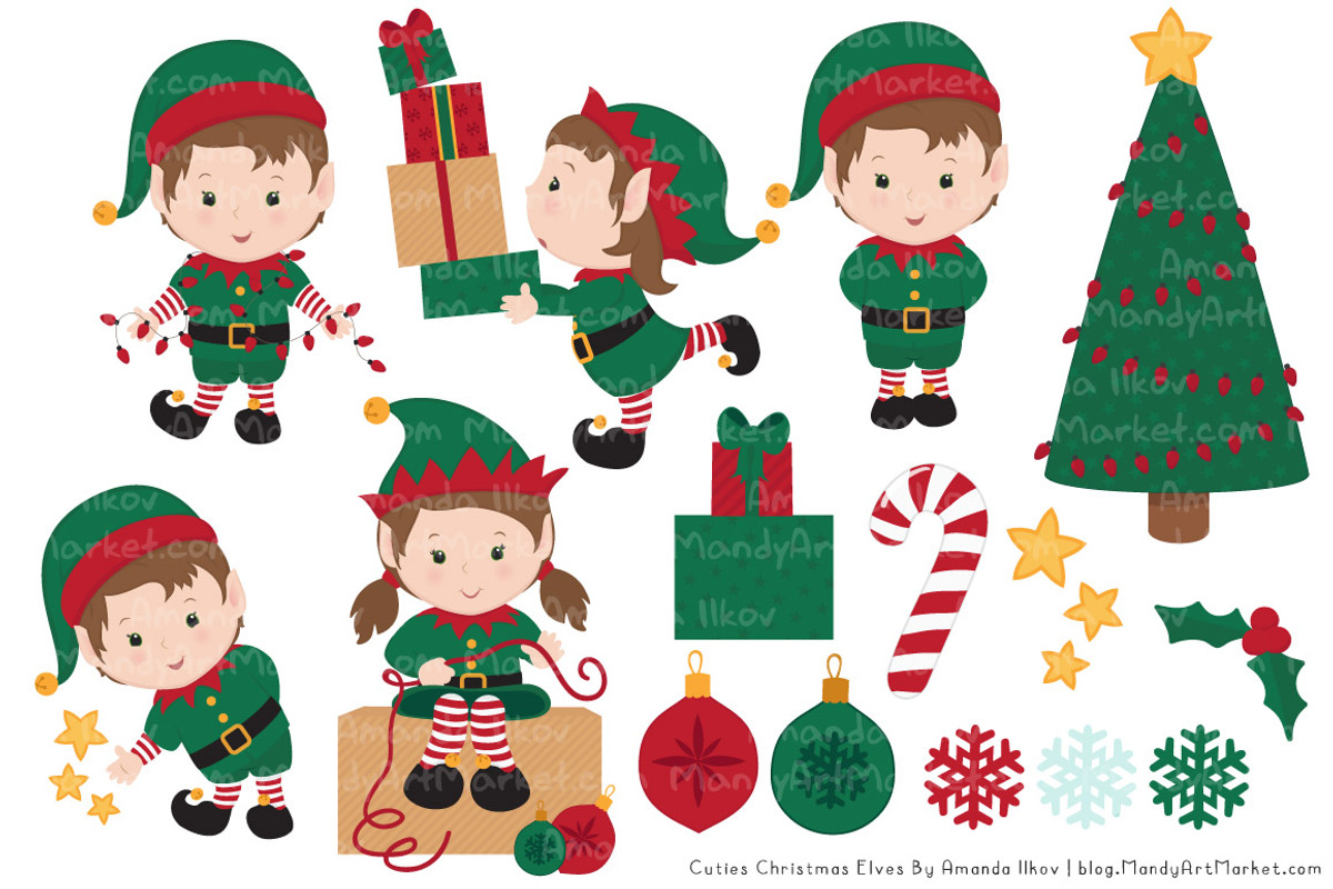 Cute Christmas Elves & Patterns, an Illustration by Amanda Ilkov (Photo 2 of 5)