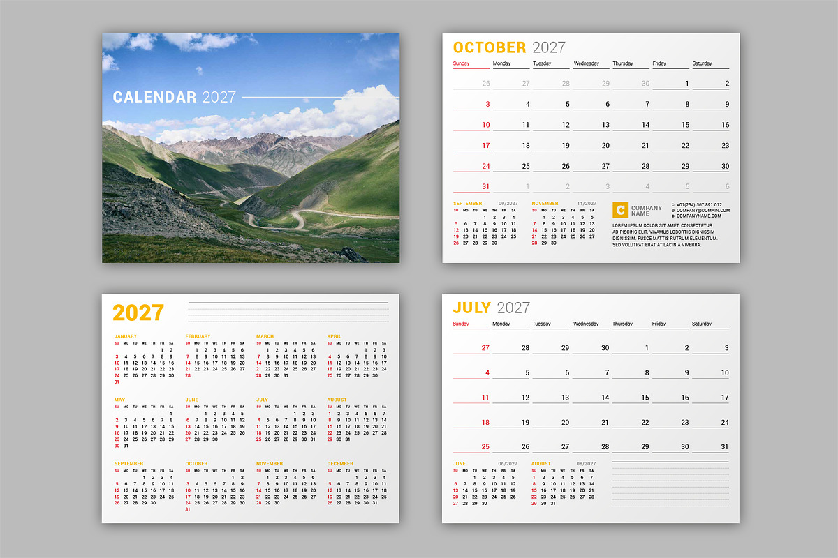 Wall Calendar 2027 (WC027-27-S), a Stationery Template by mikhailmorosin (Photo 3 of 7)